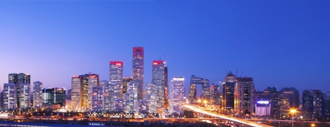 a city skyline at night