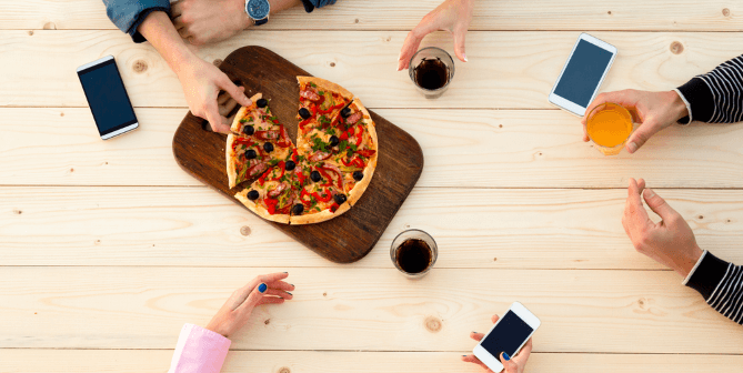 pizza being shared