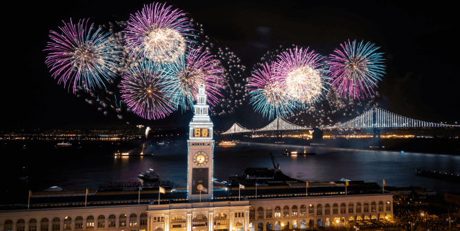 fireworks over a city