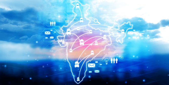 drawing of Africa continent with connecting symbols