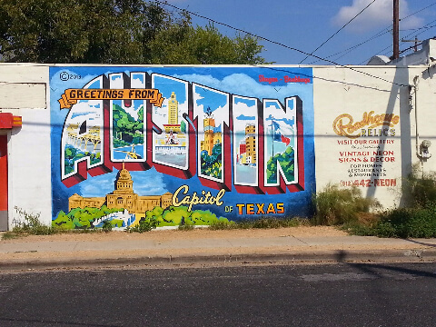 welcome to Austin sign painted on a wall