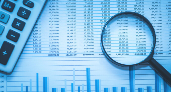 view of a spreadsheet with a magnifying glass