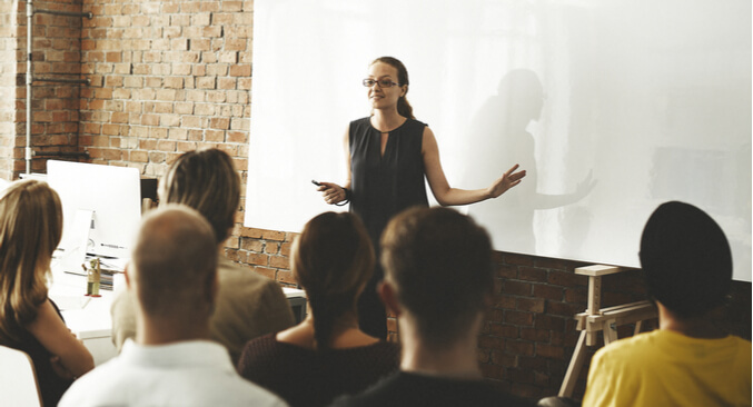 a person presenting to a group of people