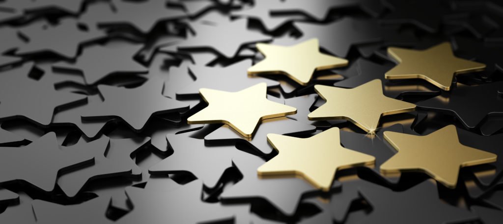 close-up of several metal stars