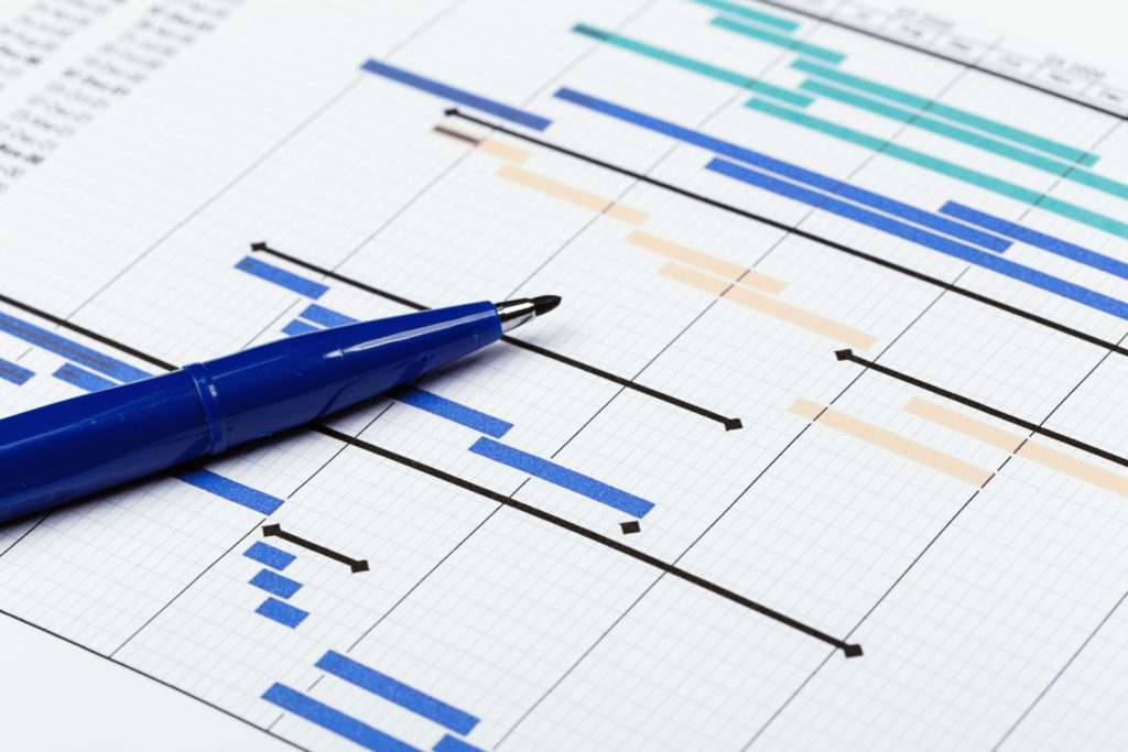 pen atop a bar chart